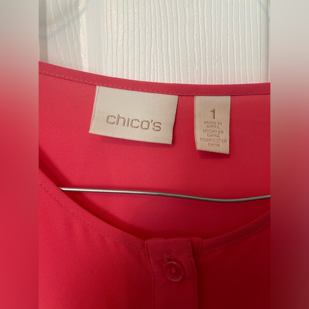 Chicos Tunic Asymmetrical Hem Roll-tab Sleeve 1/4 Button - Picture 3 of 4